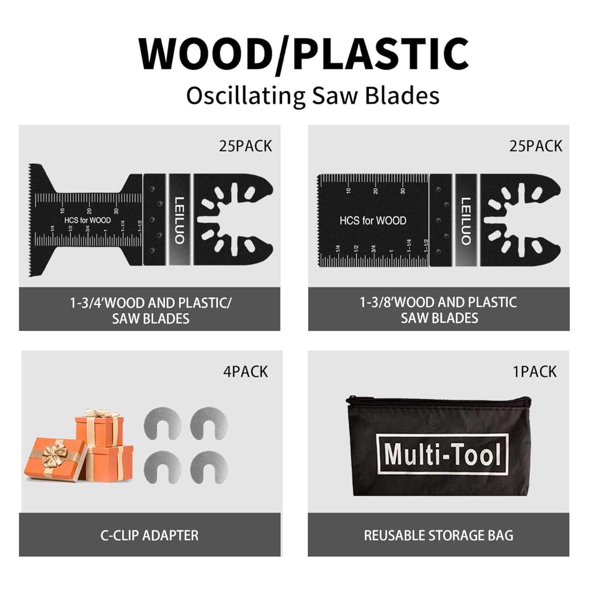 Oscillating tool blades LEILUO 50 Pack Wooden multi-purpose blades