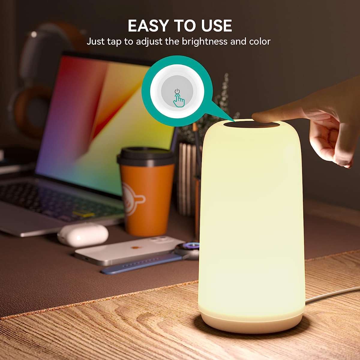Touch the bedside table lamp, 3-way dimmable small lamp in the bedroom