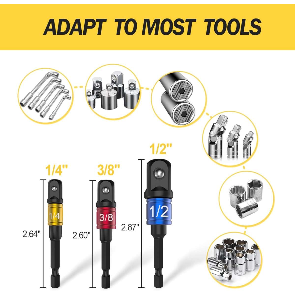 Set of 3 1/4 3/8 1/2" socket wrenches