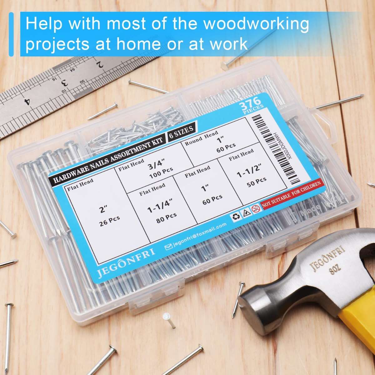376 pieces of advanced hardware nail assortment kit