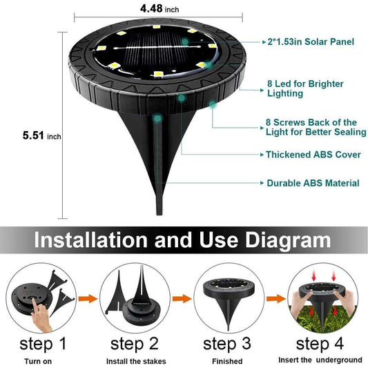 Solar Floor Light 8-Pack, IP68 Waterproof Outdoor LED Disc Light, (Warm White)