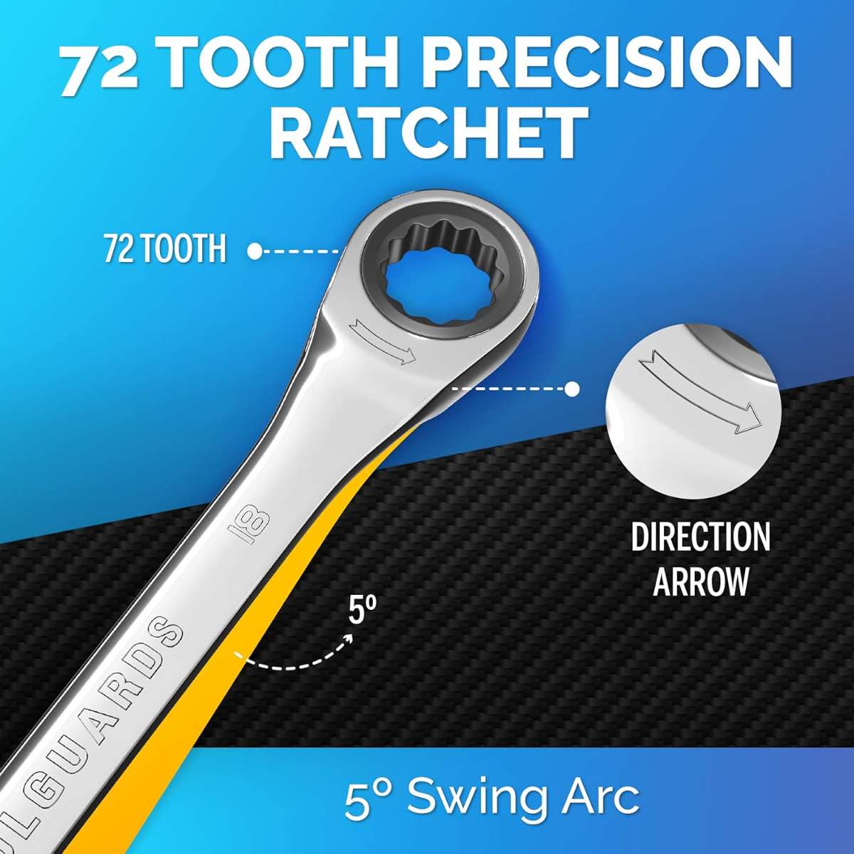 TOOLGUARDS 18mm Wrench SLIM DESIGN Ratchet Wrench