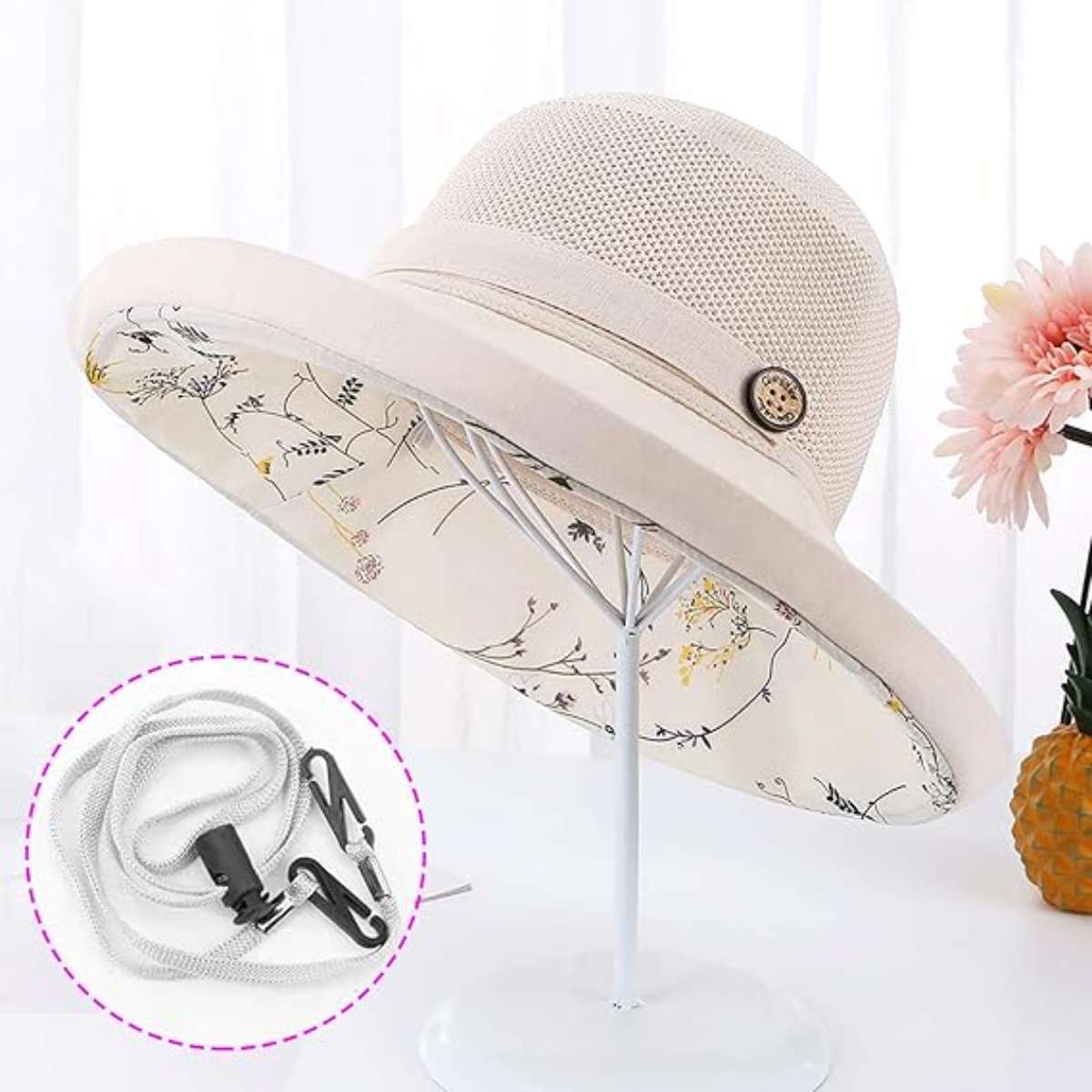 Women's wide-brimmed sun hat metal wired-brimmed beach hat
