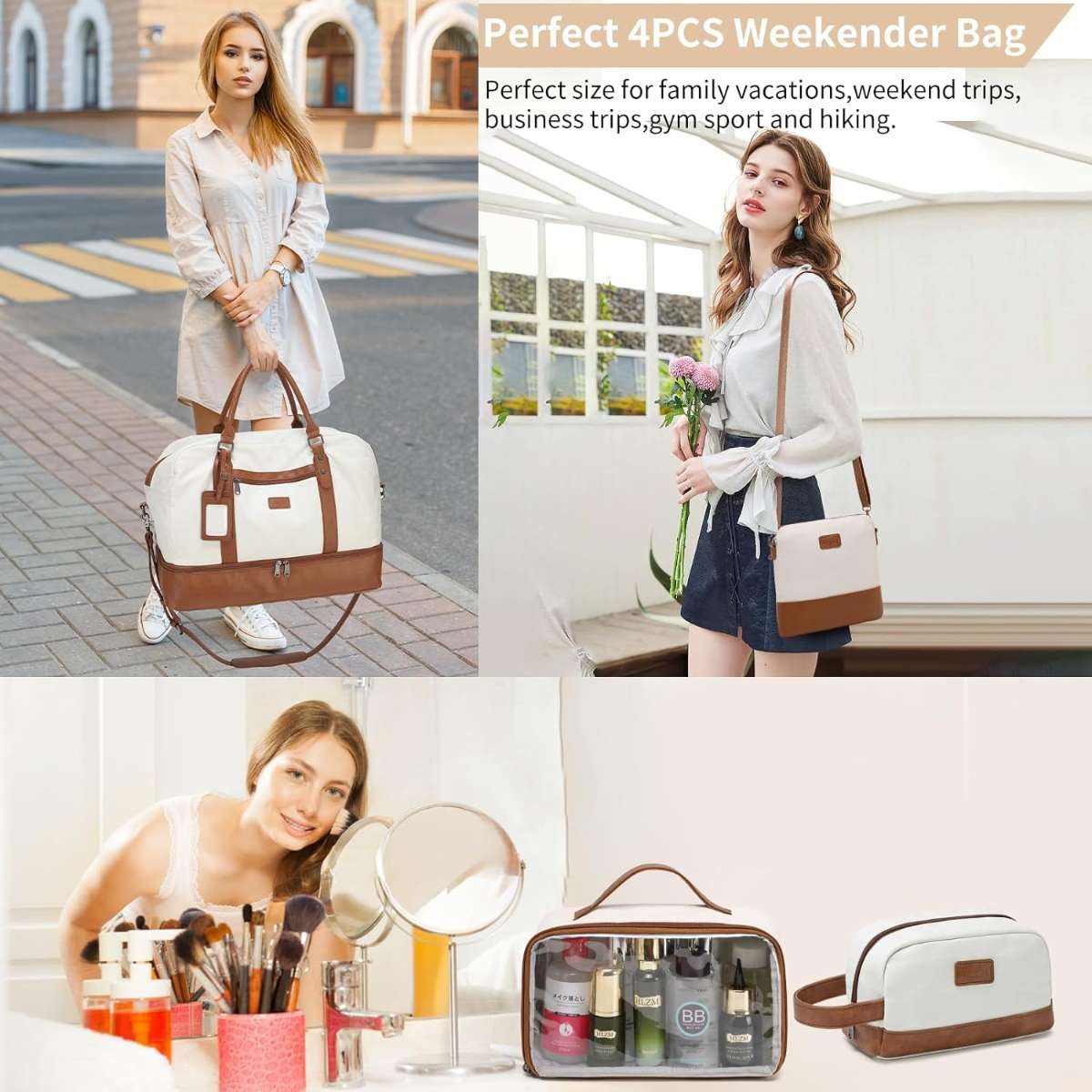 Wogarl 4PCS Women's Weekend Bag Large Bag