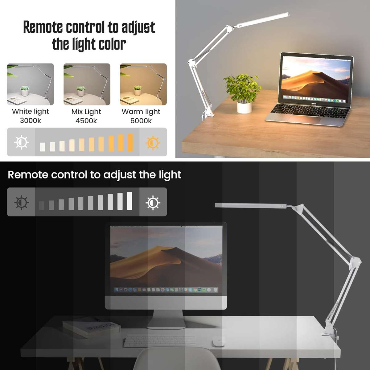 LED Desk Lamp, Swing Arm Desk Lamp with Clip White-14W