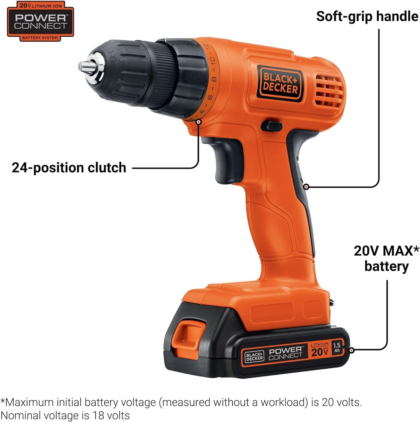BLACK+DECKER 20V MAX POWERECONNECT CORDLESS DRILL/DRIVER (LD120VA)