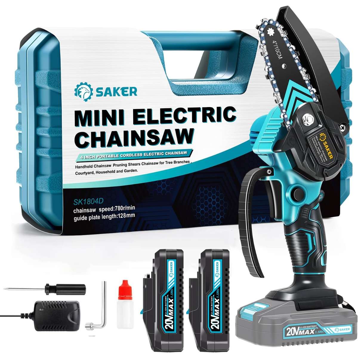 Saker mini chainsaw, portable electric chainsaw cordless