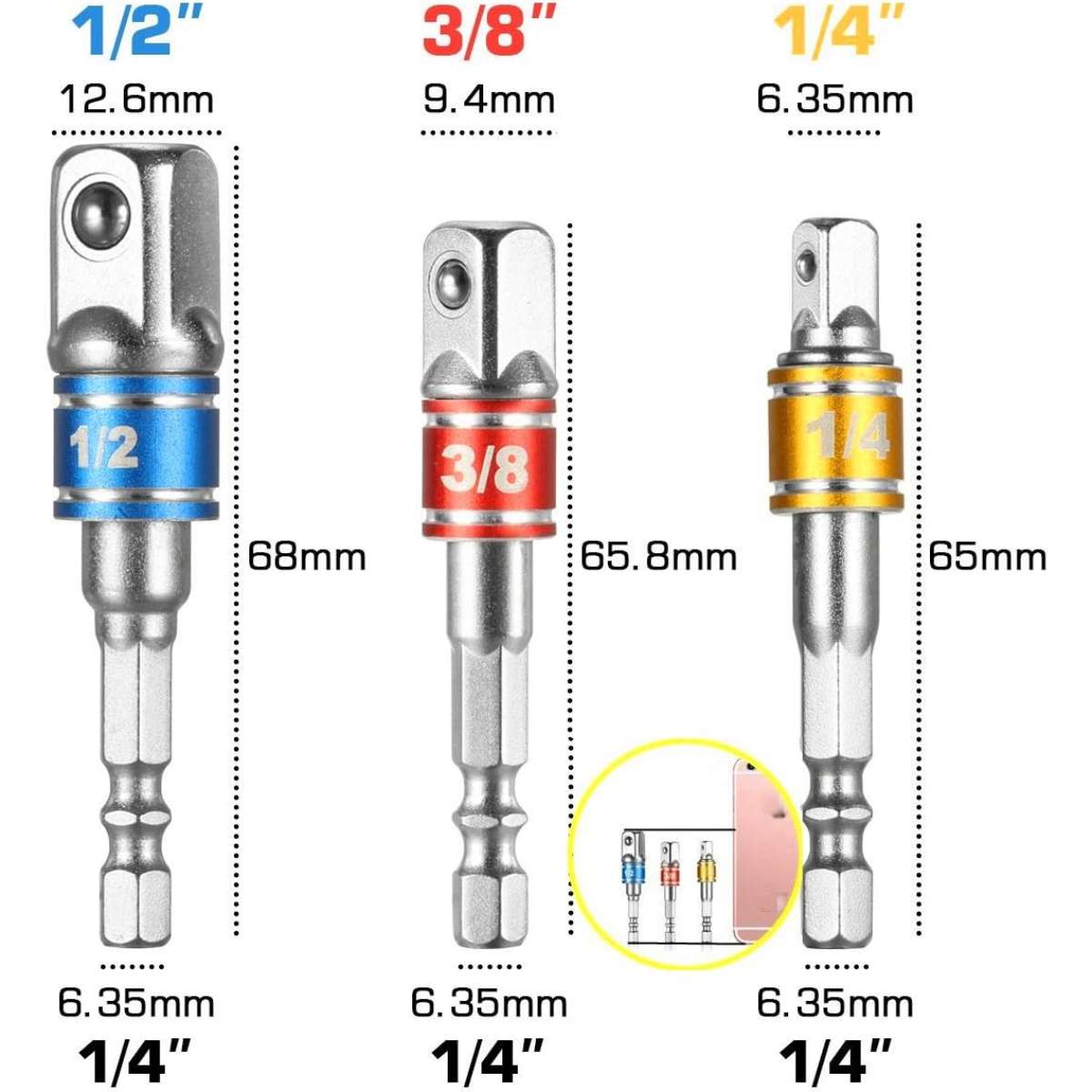 Impact-grade socket adapters/extension kits turn the drill into a high-speed nut driver