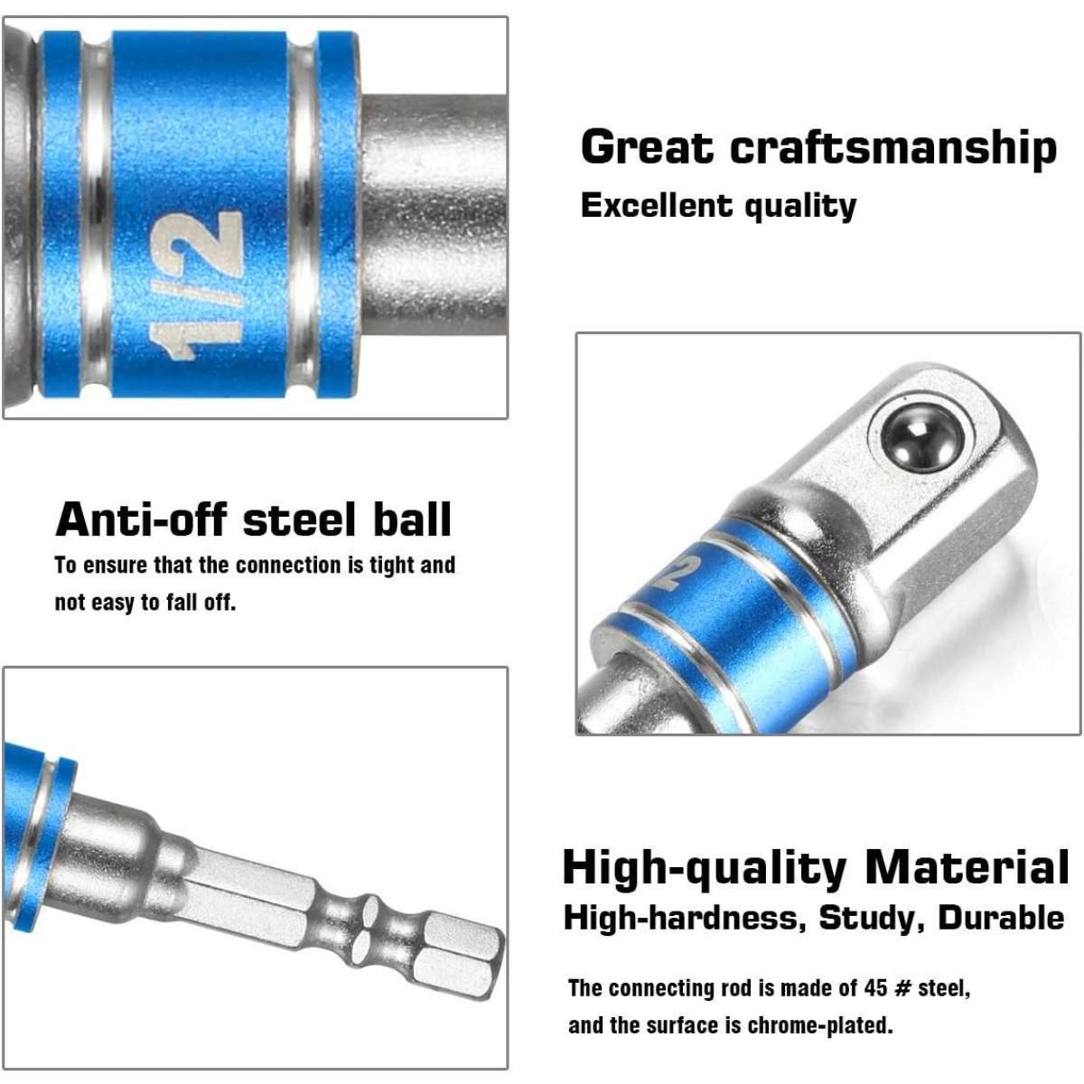 Impact-grade socket adapters/extension kits turn the drill into a high-speed nut driver