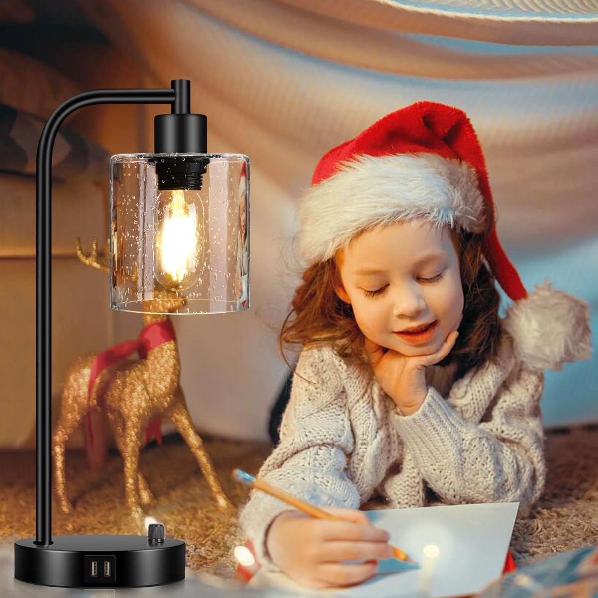 Set of 2 industrial desk lamps with 2 USB ports