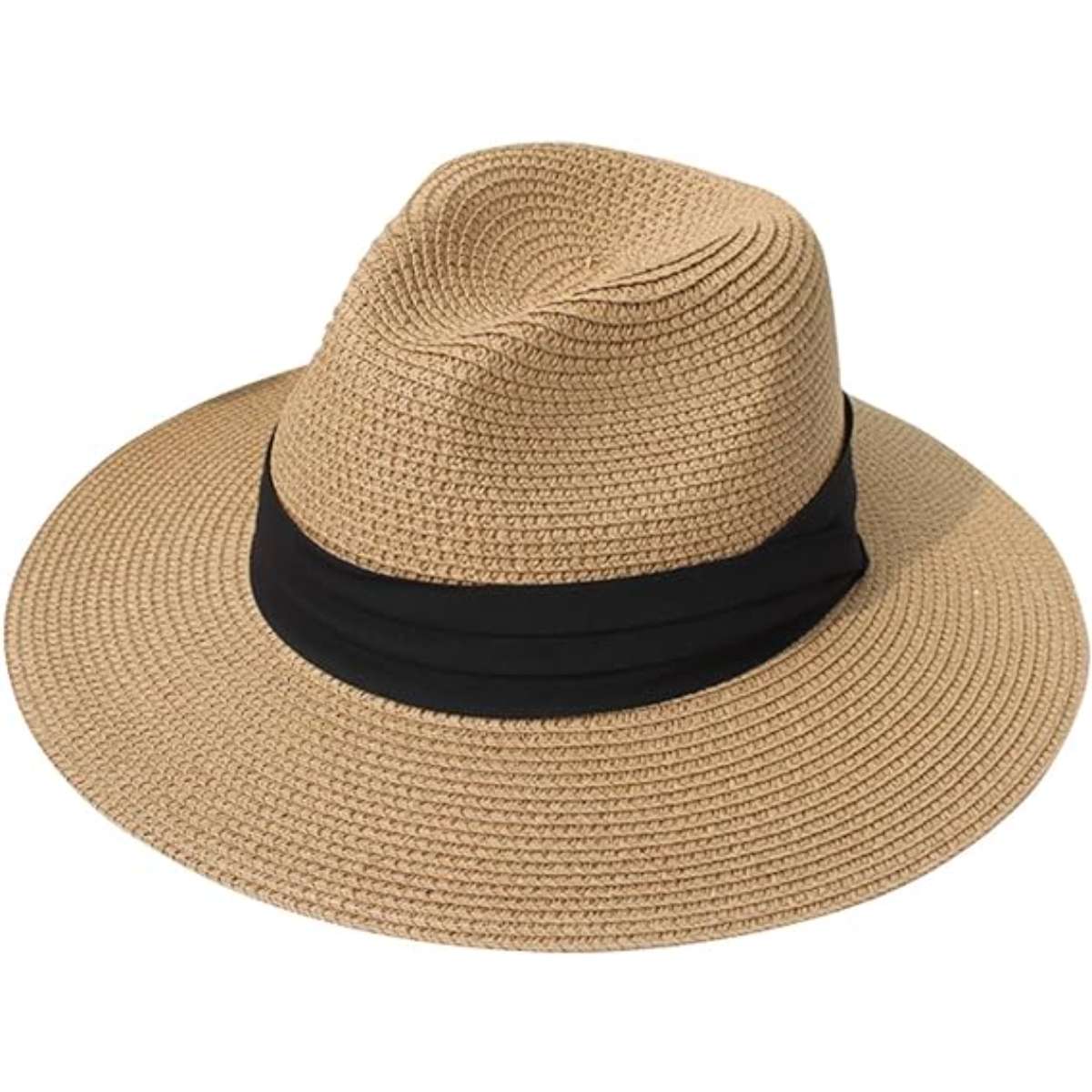 Lanzom Women Wide Brim Straw Panama Roll up Hat Fedora Beach Sun Hat UPF50+