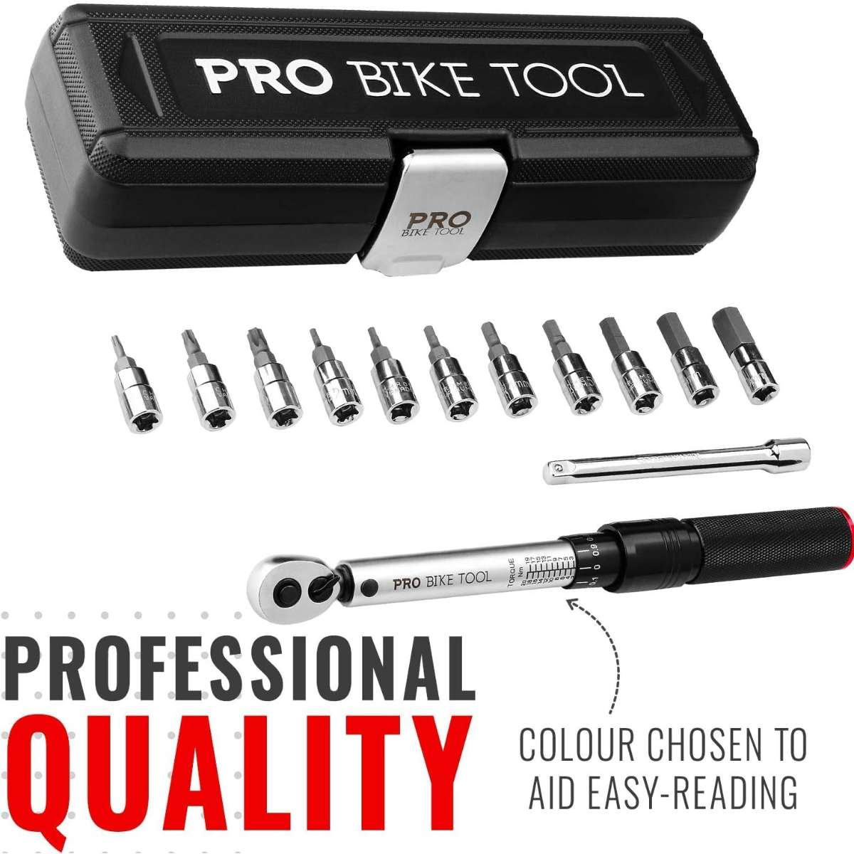 PRO BIKE TOOL 1/4 Torque Wrench Kit - Bicycle Torque Wrench - 2 to 20 Nm