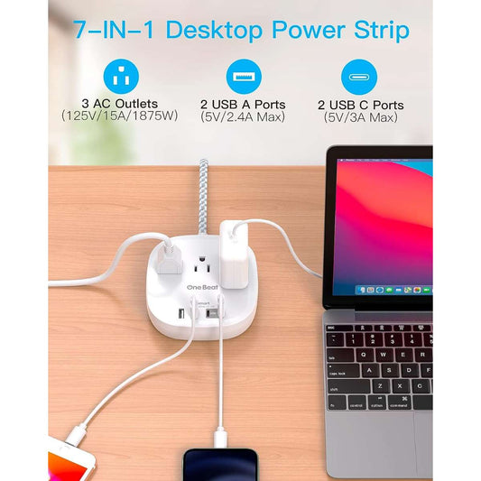 Flat Plug Power Strip, 5 ft Ultra Flat Extension Cord