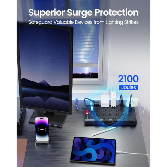 POWER STRIP, SUPERDANNY SURGE PROTECTOR, BLACK