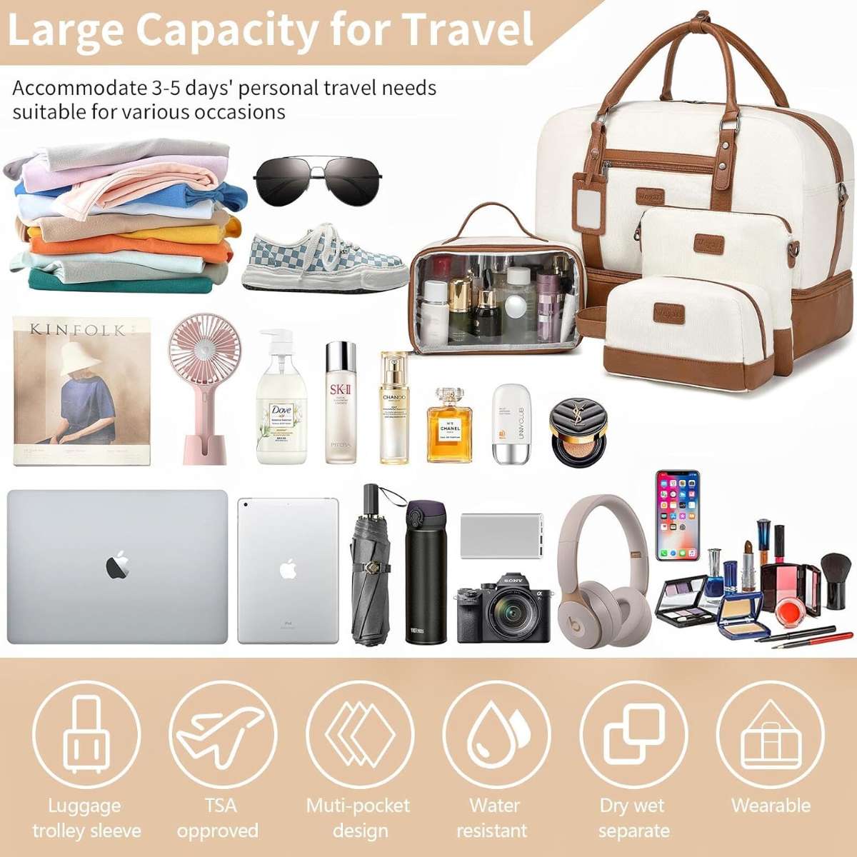 Wogarl 4PCS Women's Weekend Bag Large Bag