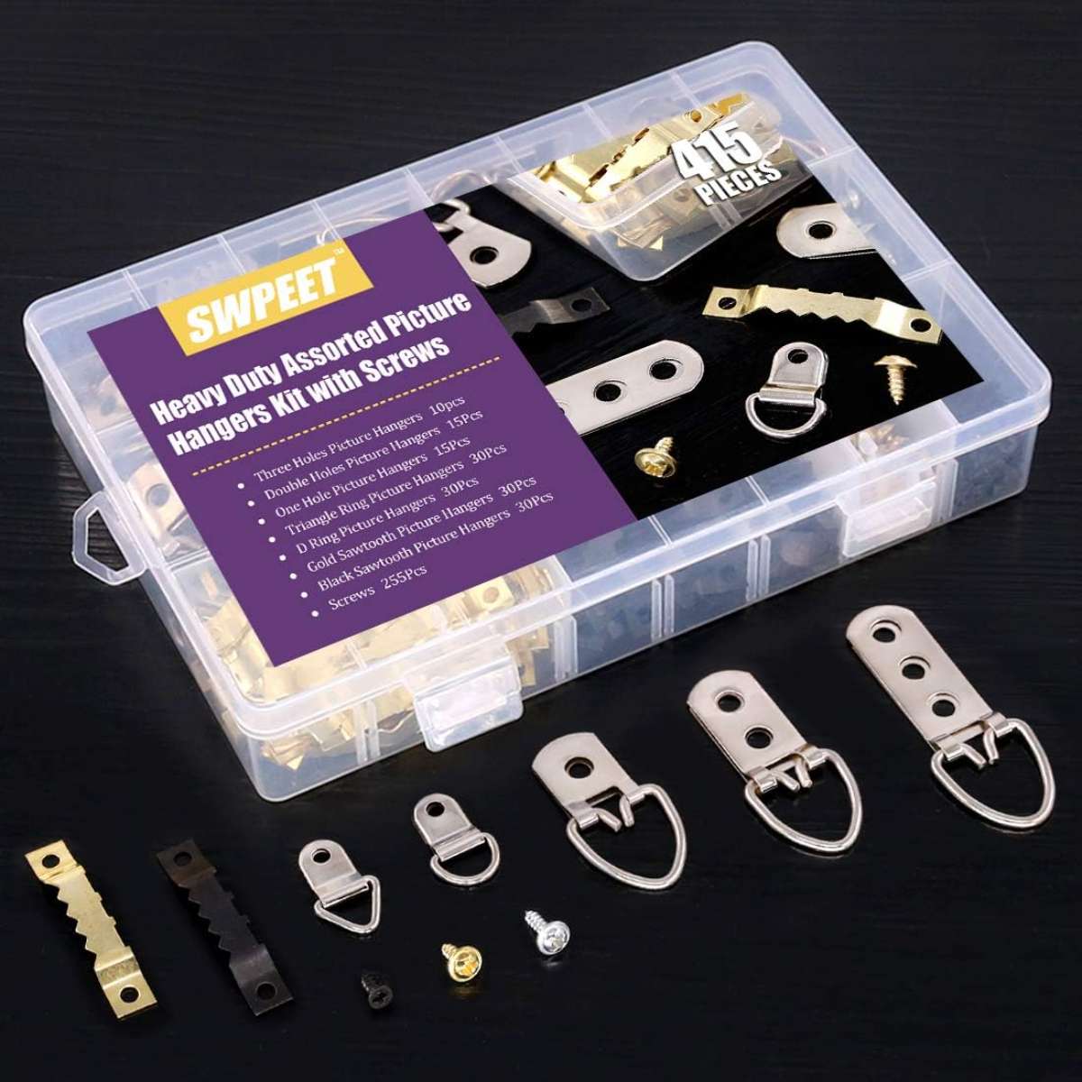 Swpeet 415Pcs Picture Hanger Kit with Screws-7 Model