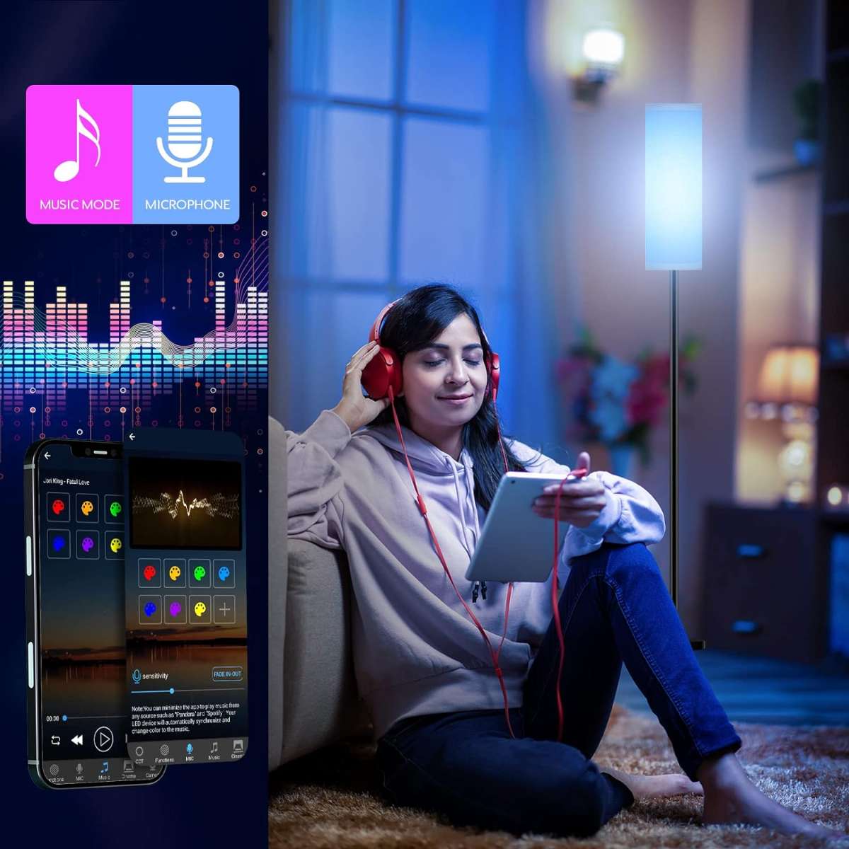 Floor lamp in the living room bedroom with remote control (white)