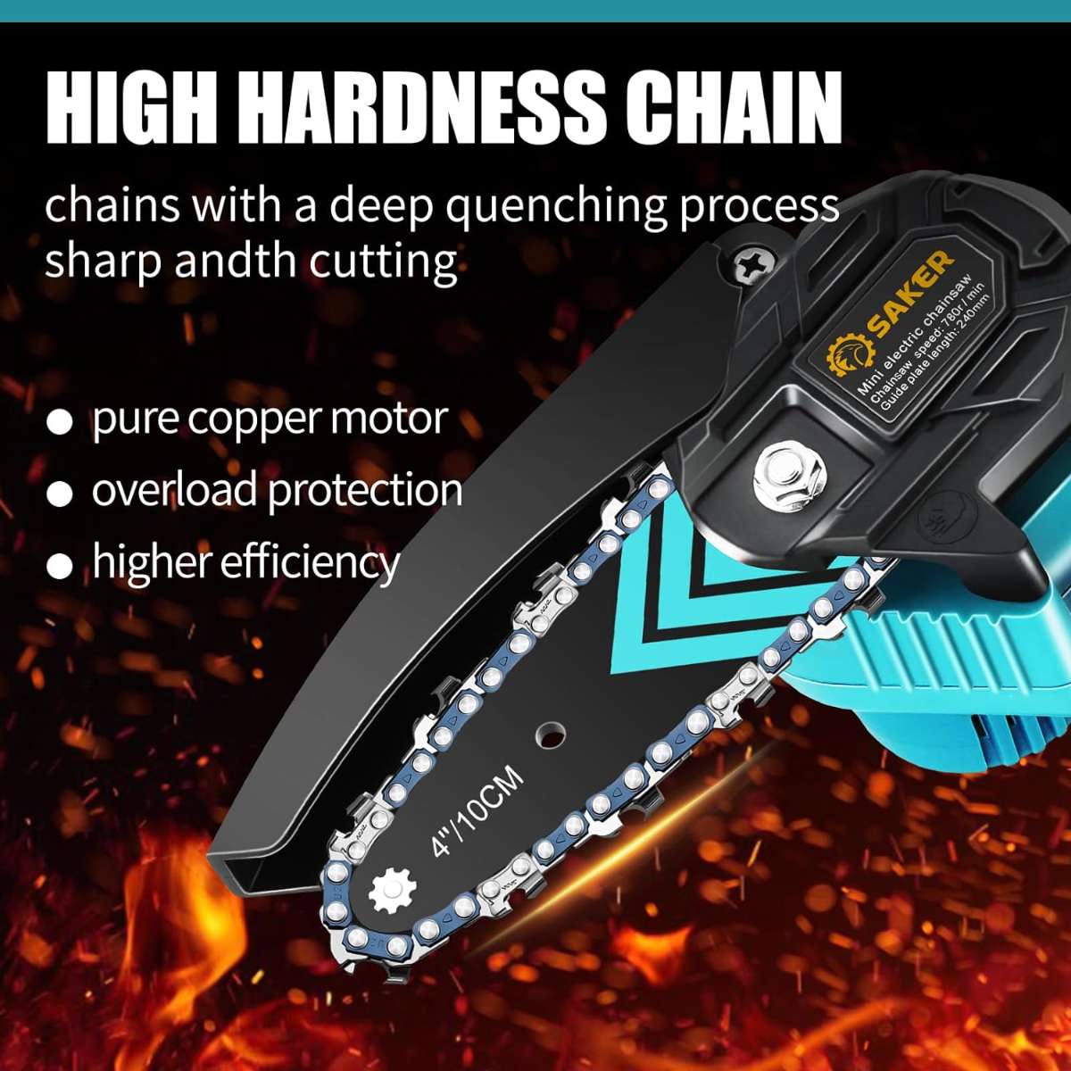 Saker mini chainsaw, portable electric chainsaw cordless