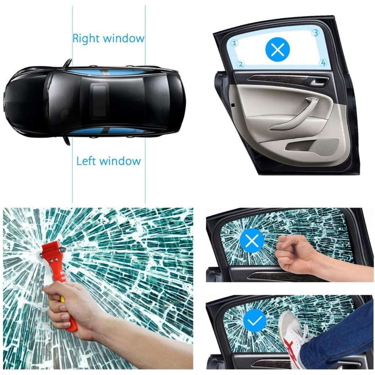 Window breaker, safety hammer - emergency escape kit (2 pack)