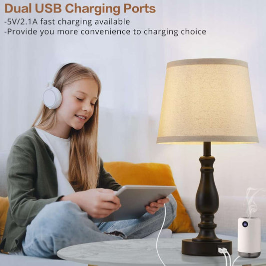 Bedroom light 2-piece set, touch bedside table lamp with USB port