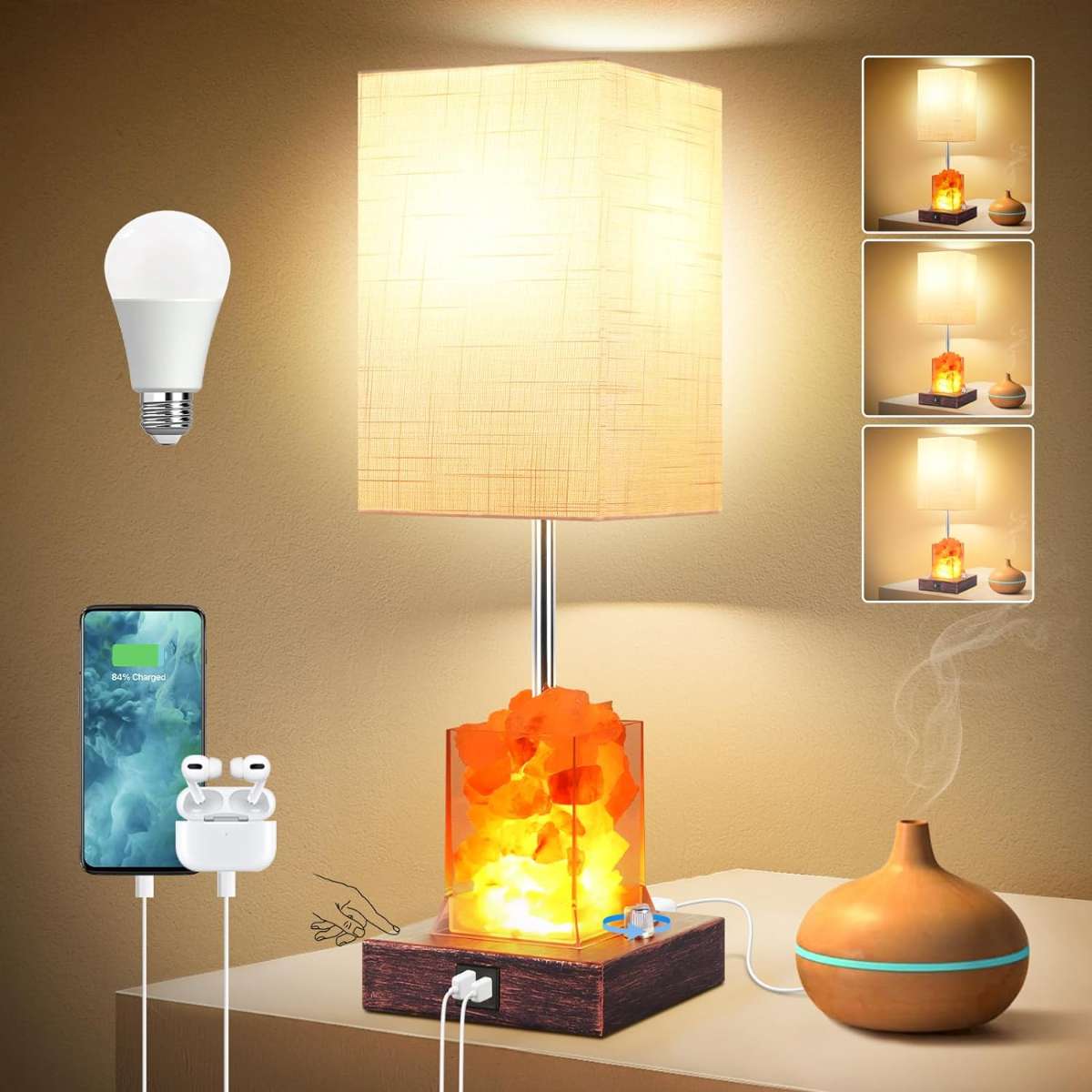 Dott Arts Touch Table Lamp with USB port and AC power outlet