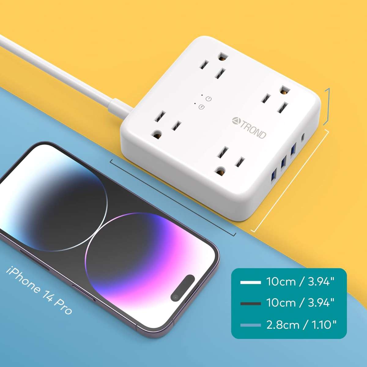 TROND Power Strip Surge Protector - Slim Flat Plug, White