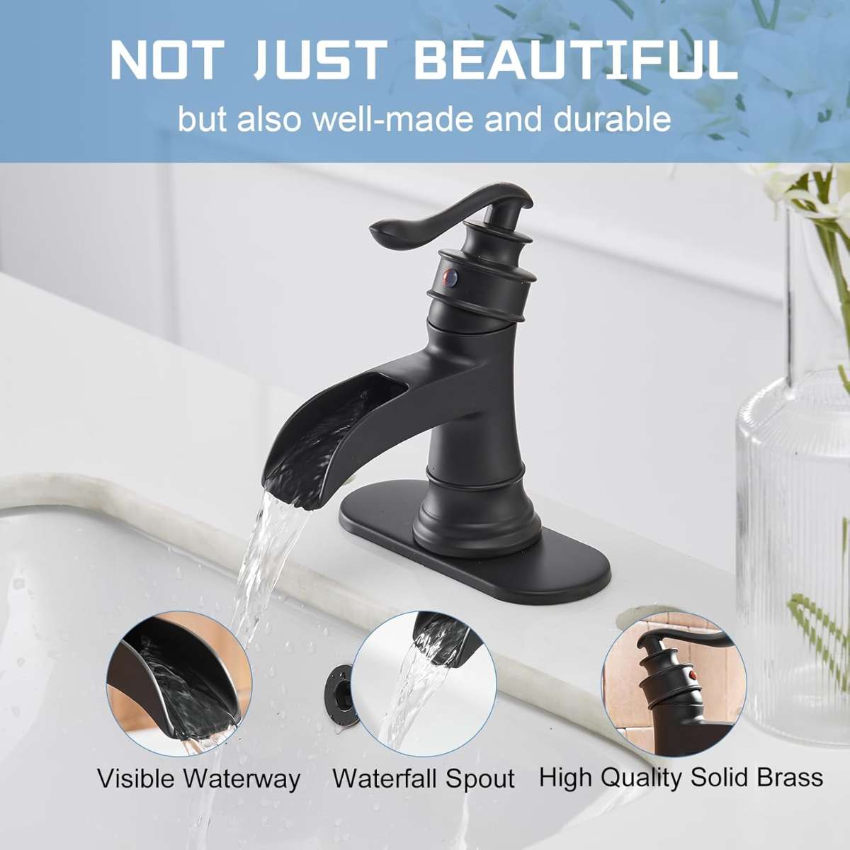 Black bathroom faucet matte waterfall sink faucet