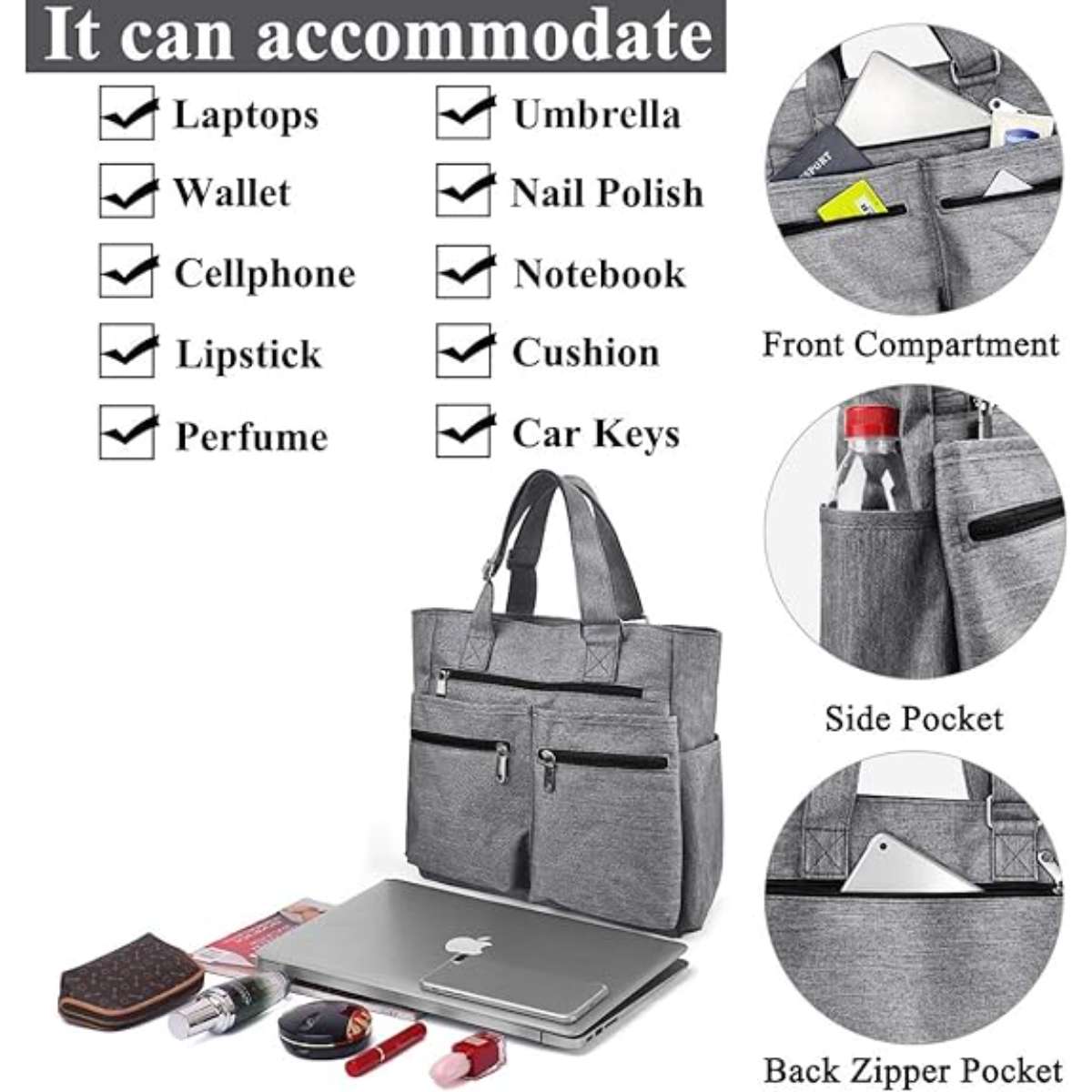 Canvas tote bag waterproof nylon multi-pocket shoulder bag
