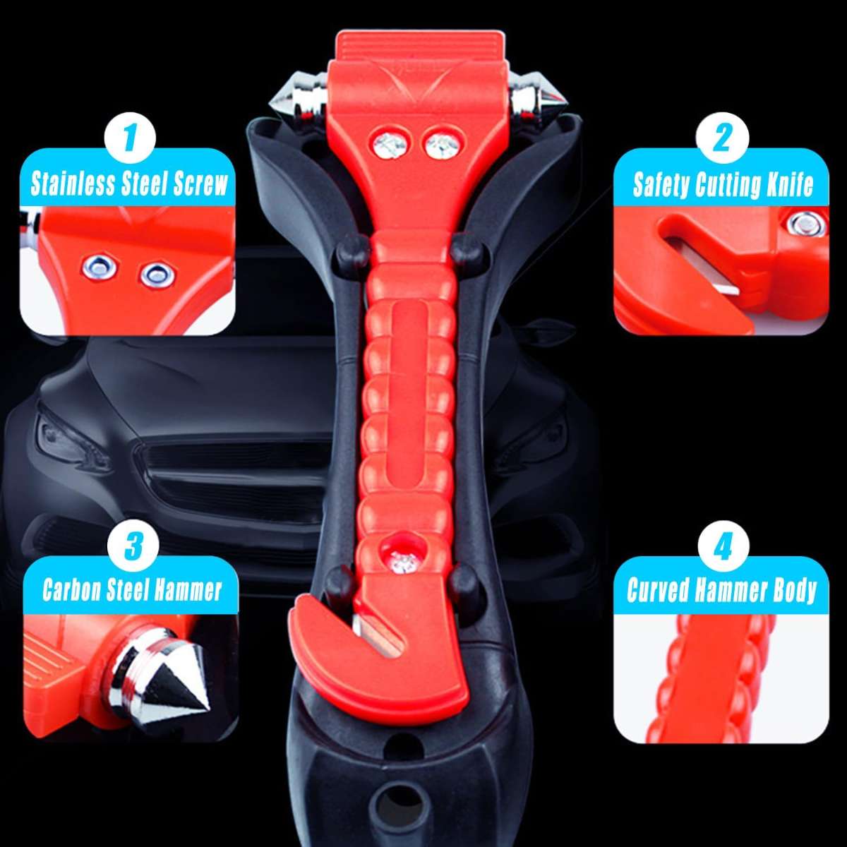 Window breaker, safety hammer - emergency escape kit (2 pack)