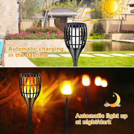 Solar Lights Outdoor, 43 Inch Flashlight Flame Flashlight Solar Garden Lights, Set of 4