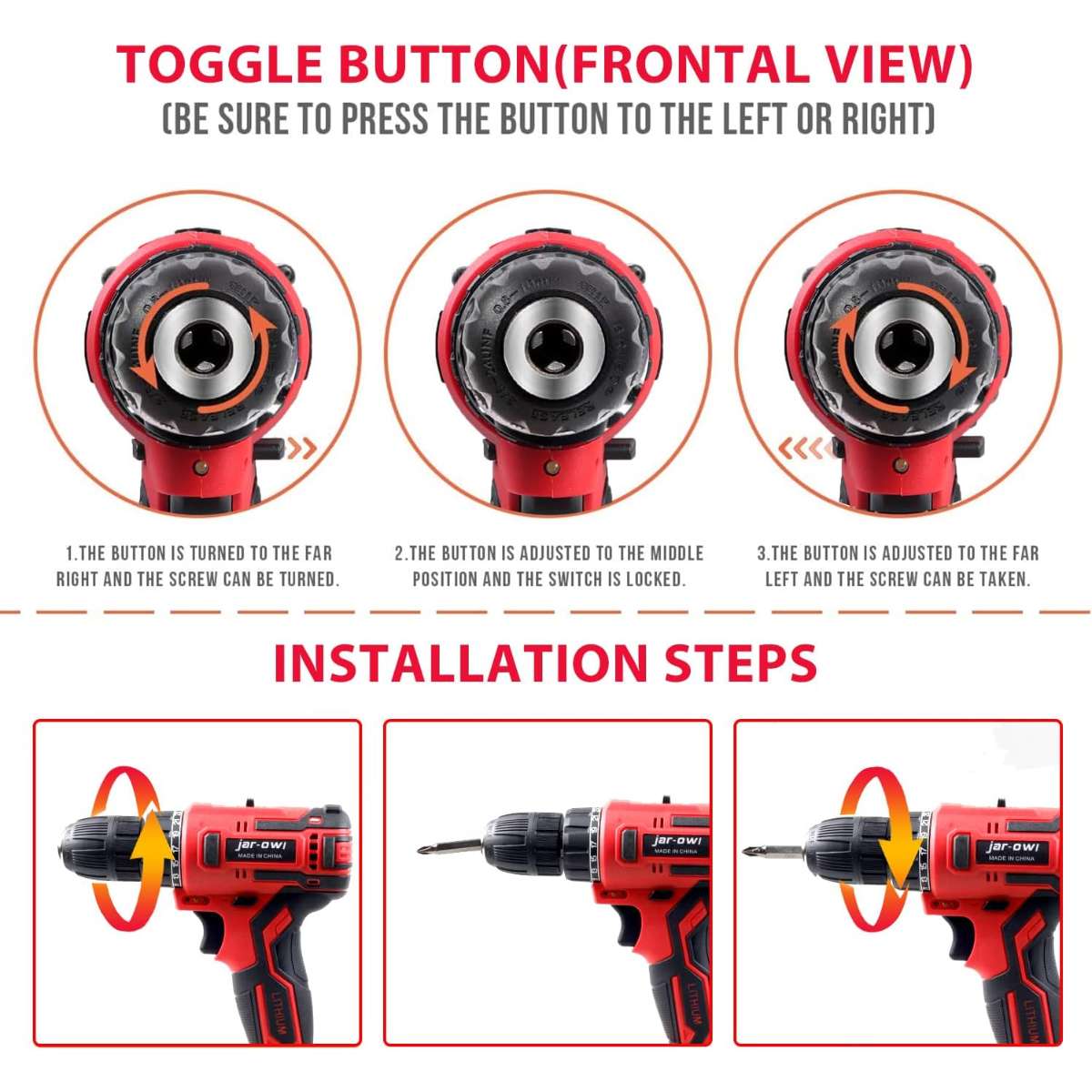 jar-owl 21V Max Cordless Drill/Driver Kit, red