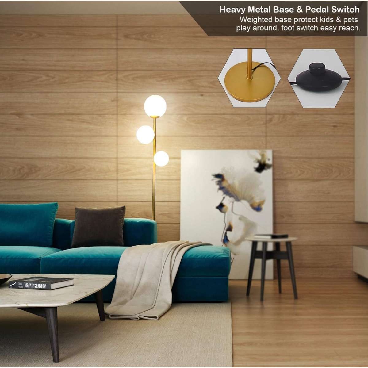 3 Globe Mid-Century Modern Floor Lamp - Antique Brass