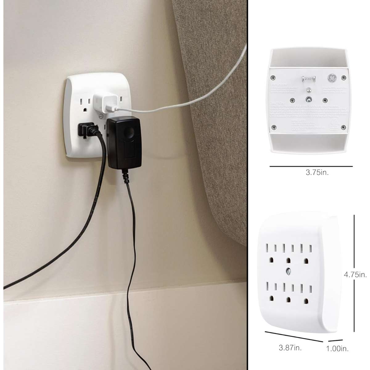 GE 6 Receptacle Extender Wall Tap White, 54947