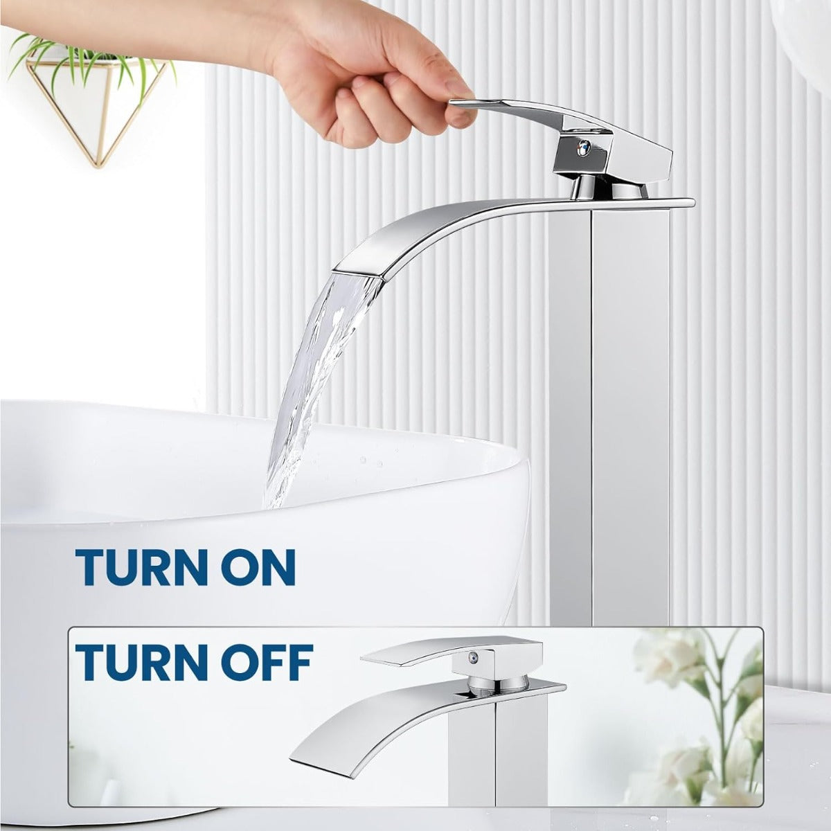 Airuida High bathroom faucet single handle single hole large waterfall spout