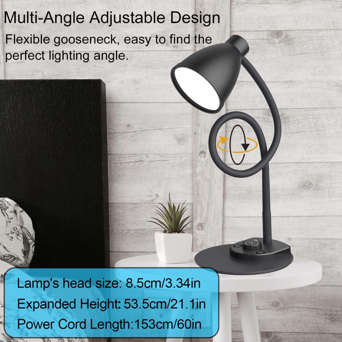BOHON LED table lamp with USB charging port 3 color modes
