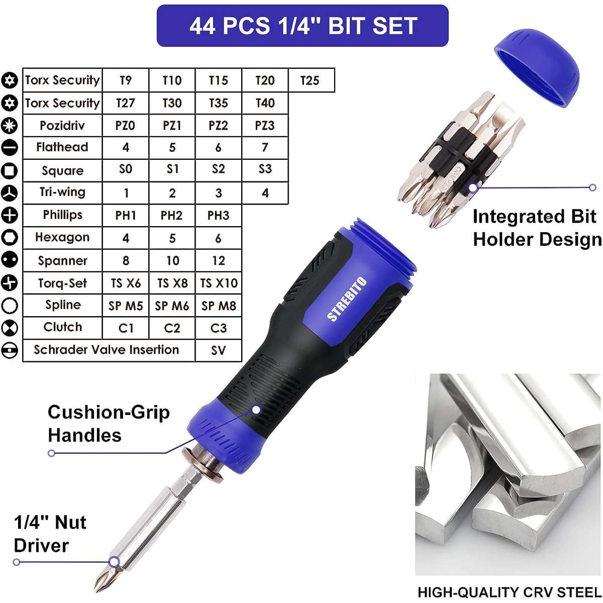 STREBITO Precision Screwdriver Set of 191 Multi-Position Screwdrivers