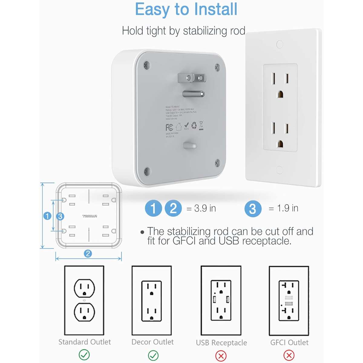 Multi-plug socket extender with USB