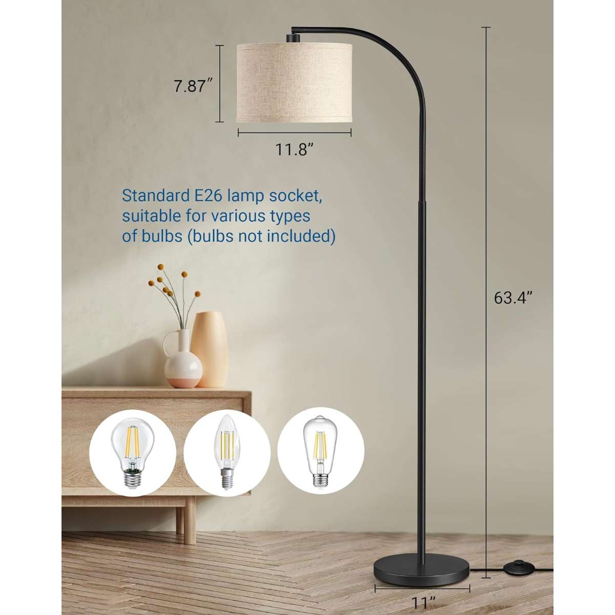 Dwin Wells Black Arched Floor Lamp