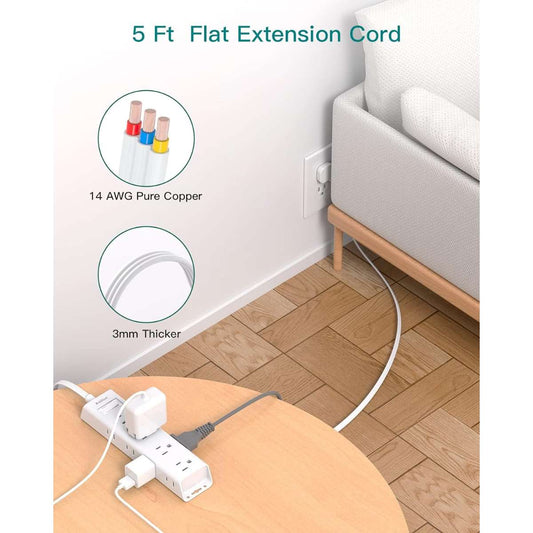 Flat plug power strip, slim extension cord