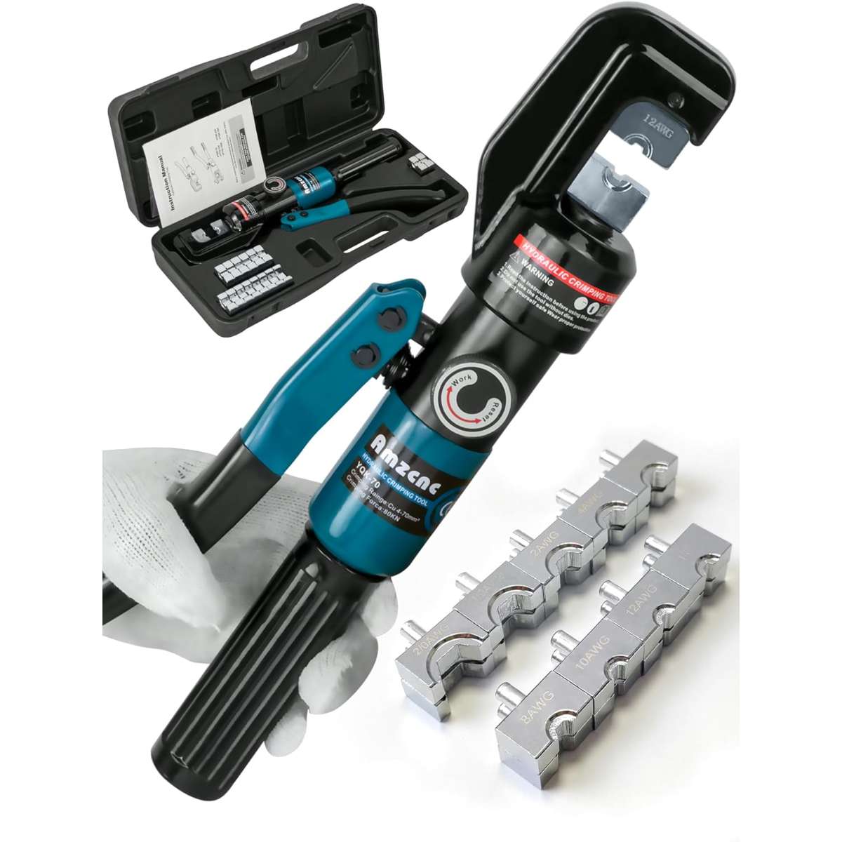 AMZCNC Hand Hydraulic Crimping Tool Series 12 AWG-2/0 AWG