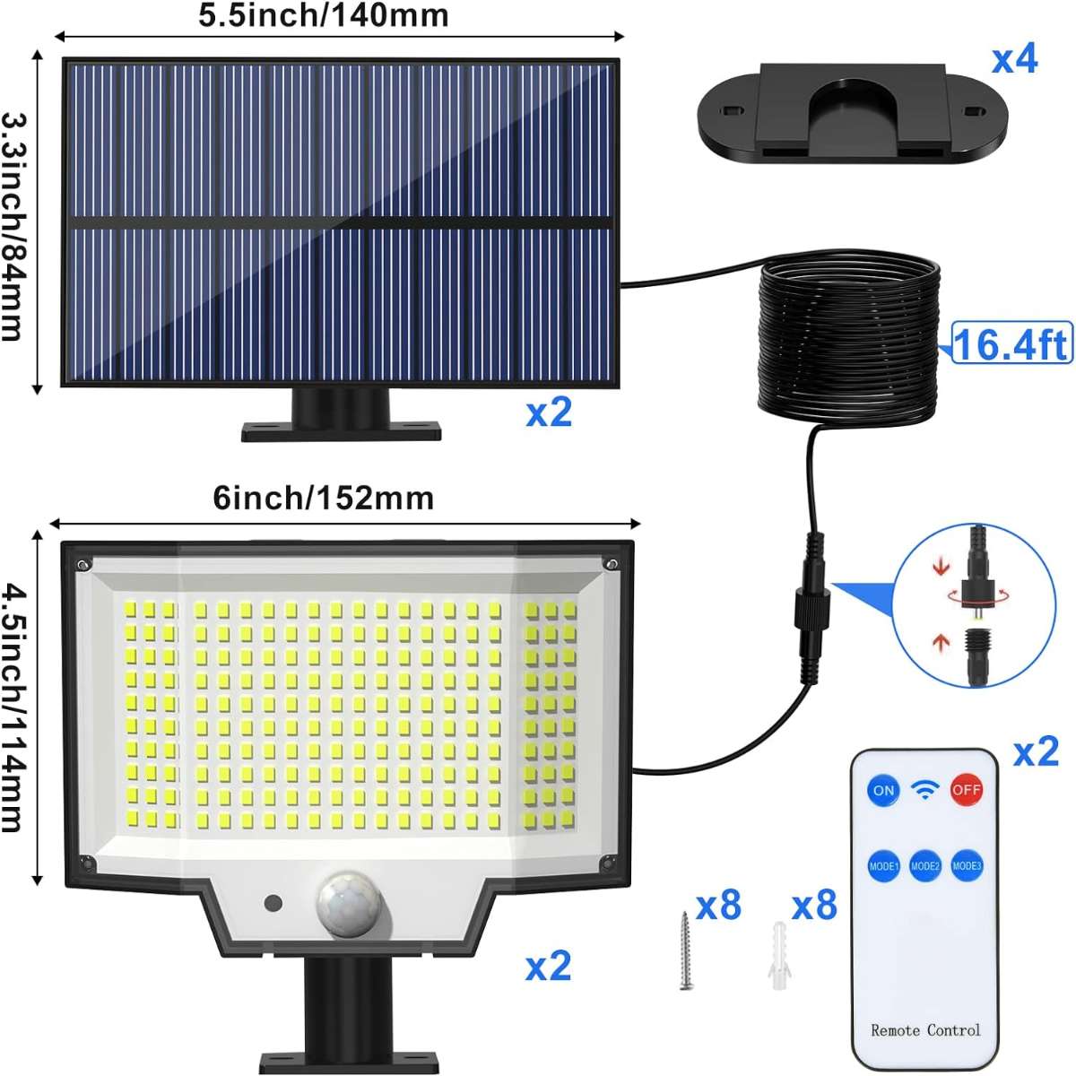[400 LED/2 packs/3 modes] Stand-alone panel with remote control, IP65 waterproof