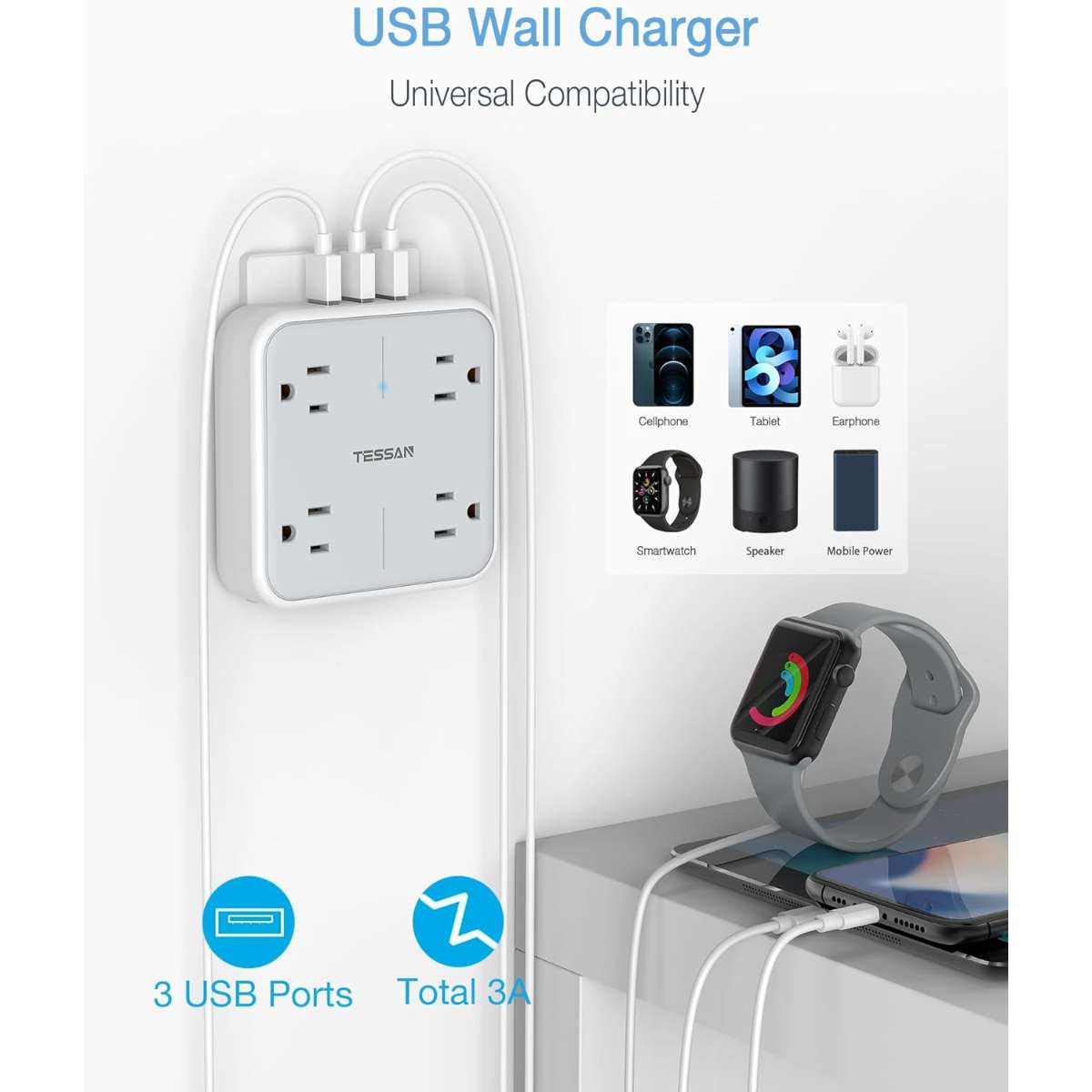 Multi-plug socket extender with USB