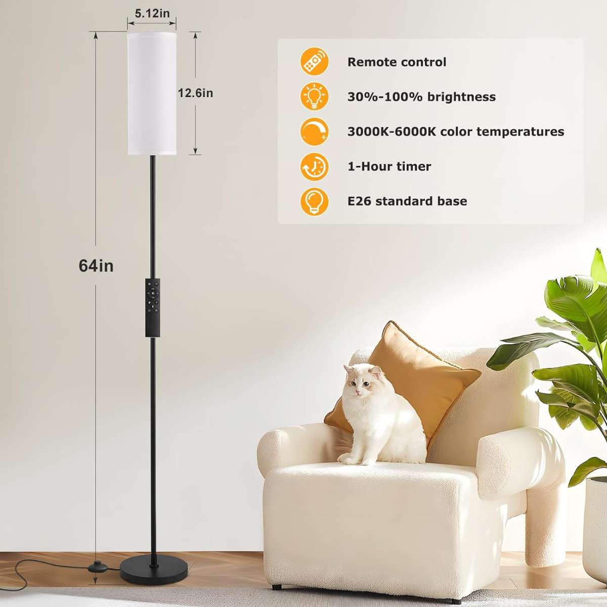 Ambimall Living Room Floor Lamp, including 9W bulb