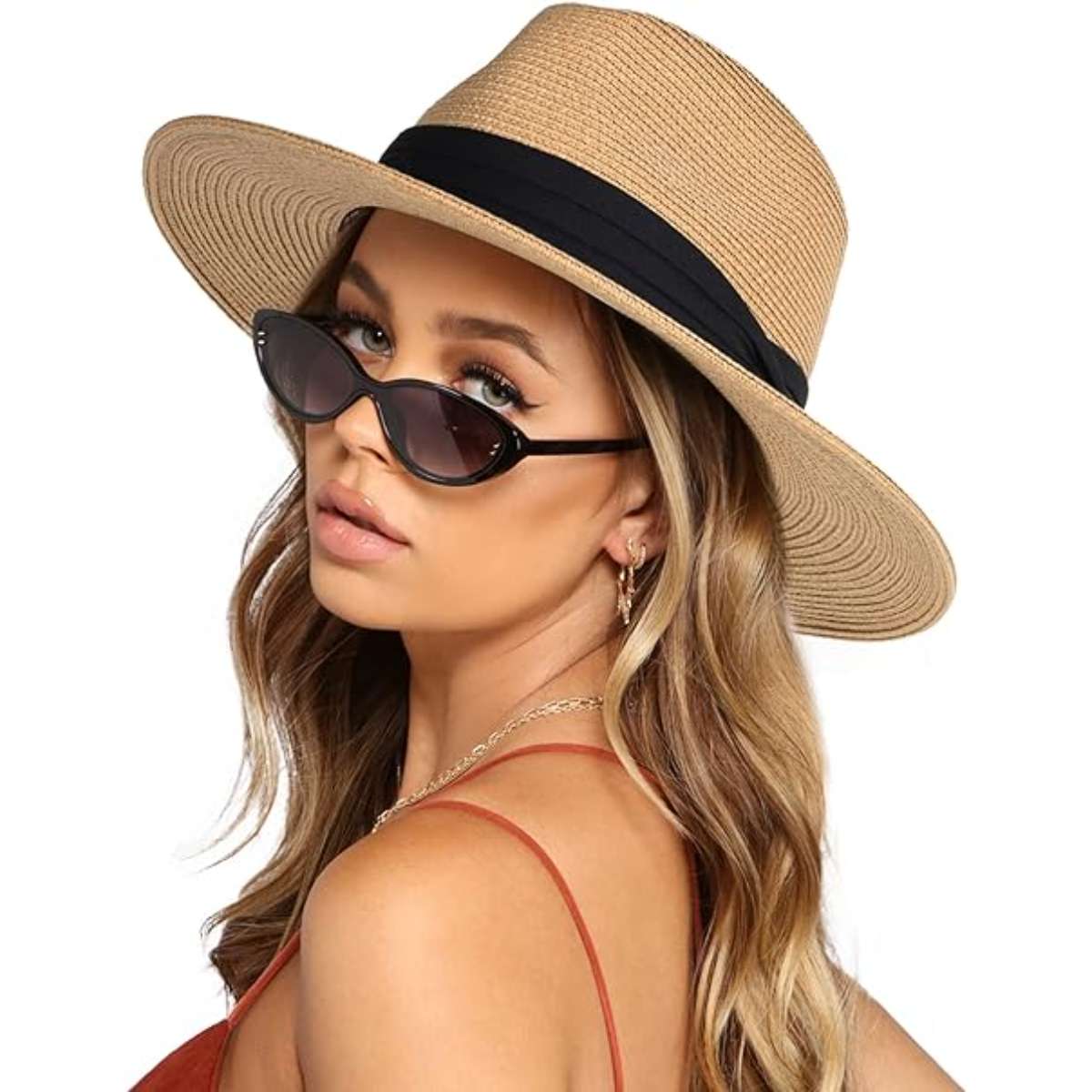 Fortark women's wide-brimmed straw hat Panama hat
