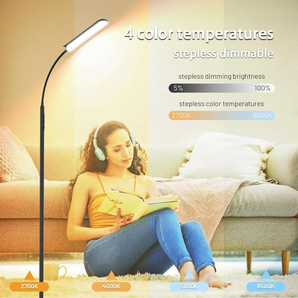 Brightech Litespan - Bright LED floor lamp for chairs, crafts and reading