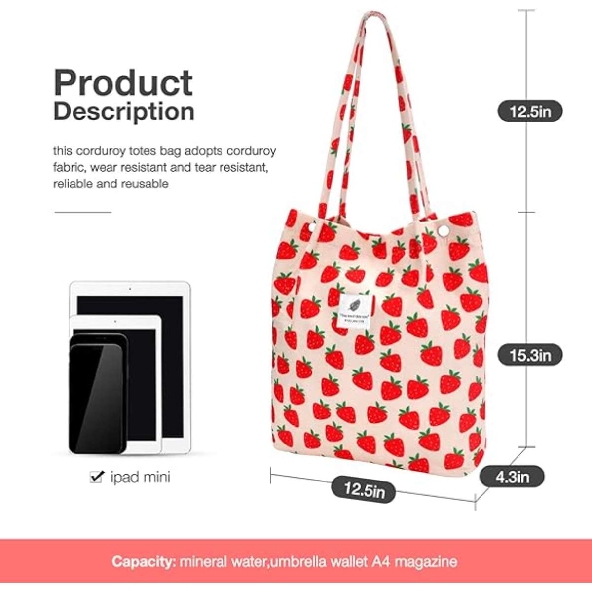 Corduroy women's tote bag
