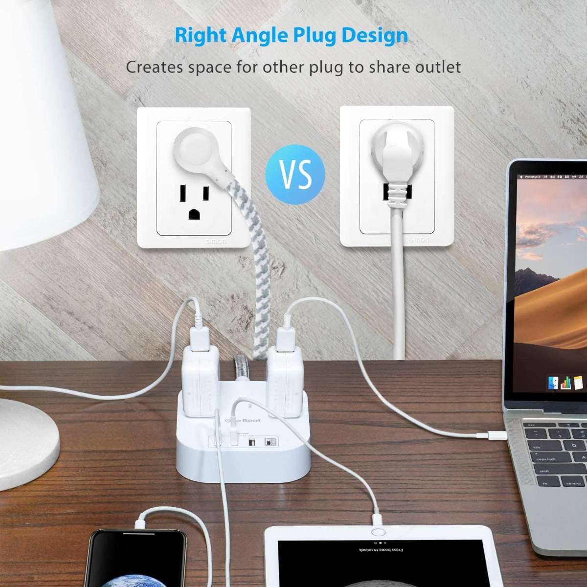 Power strip with USB C, 3 sockets 4 USB ports