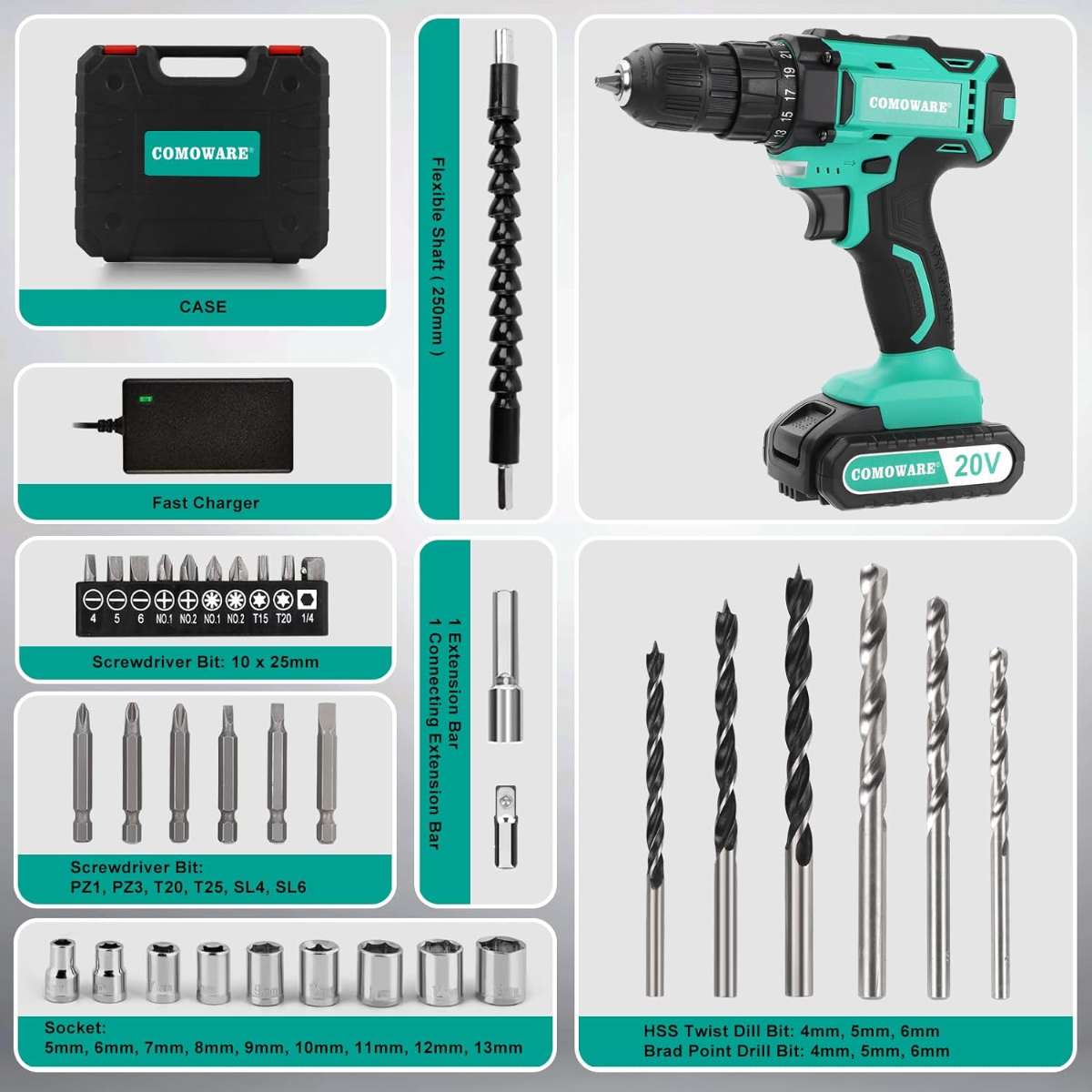 COMOWARE 20V CORDLESS DRILL