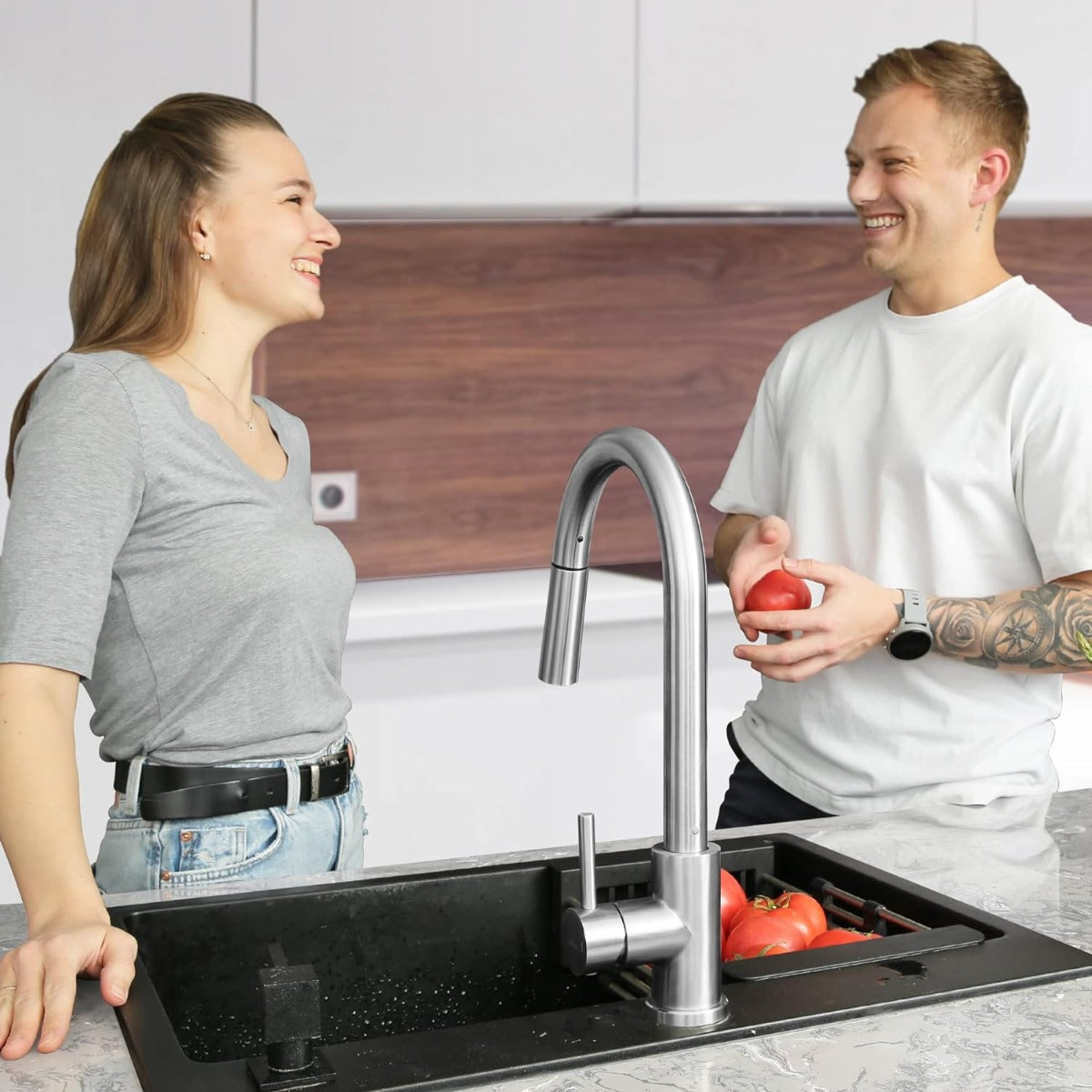 APPASO kitchen pull-down sprayer brushed nickel faucet silver