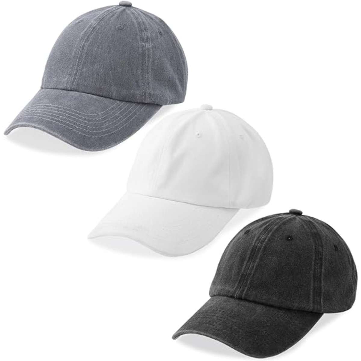 Set of 3 washed plain baseball caps